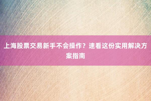 上海股票交易新手不会操作？速看这份实用解决方案指南