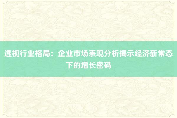 透视行业格局：企业市场表现分析揭示经济新常态下的增长密码