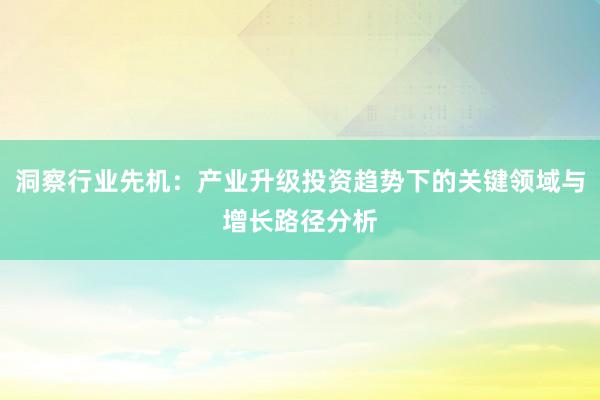 洞察行业先机：产业升级投资趋势下的关键领域与增长路径分析